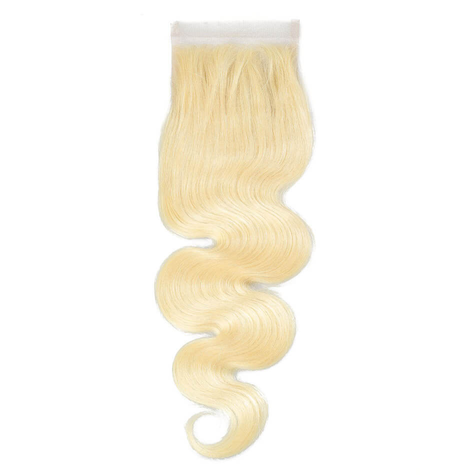 White Blond Brazilian Lace Closure 4X4 Unprocessed Hair Body Wave or Straight